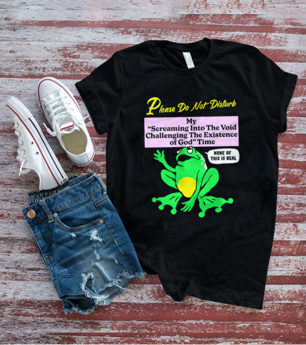 Please Do Not Disturb My Screaming Into The Void Challenging The Existence Of God Time None Of This Is Real Frog T-Shirt