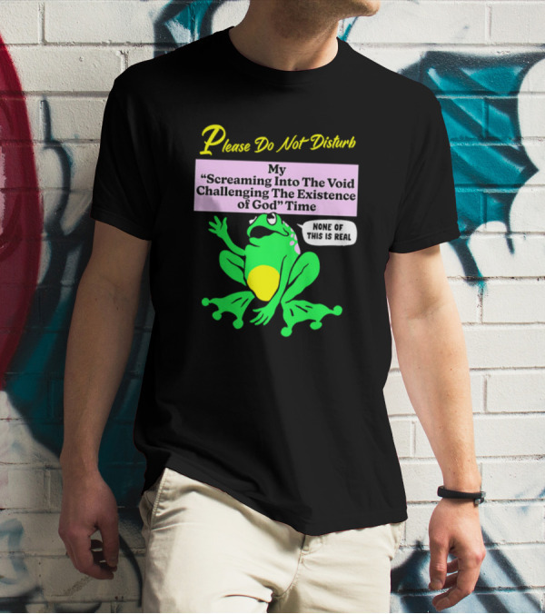 Please Do Not Disturb My Screaming Into The Void Challenging The Existence Of God Time None Of This Is Real Frog T-Shirt