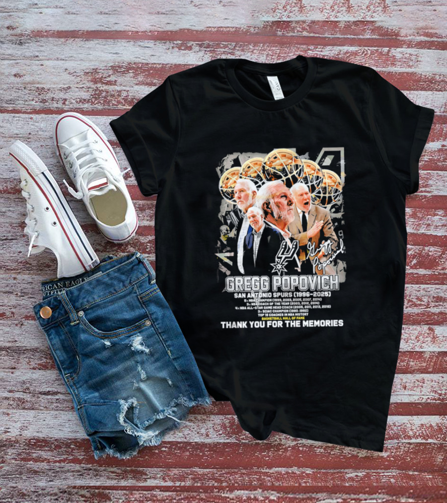 Gregg Popovich San Antonio Spurs 1996-2025 Coach Legacy Thank You For The Memories T-Shirt