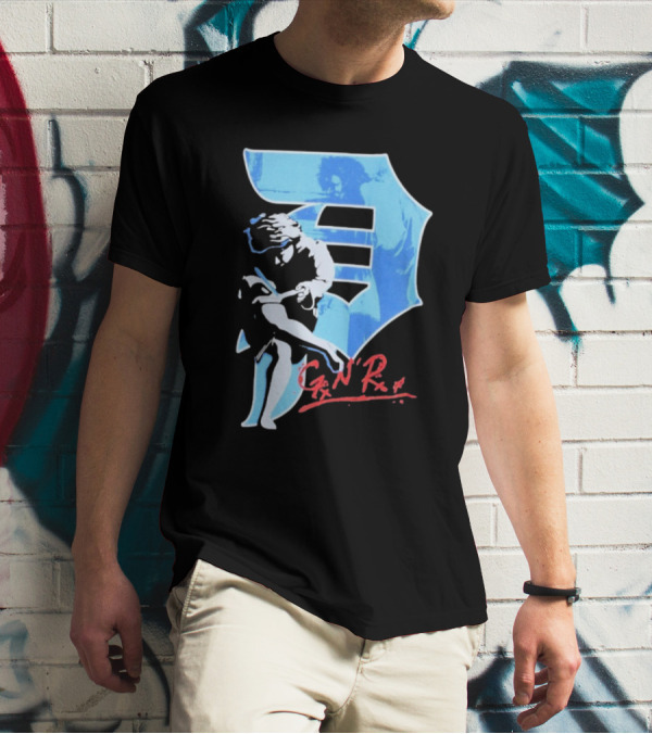 Guns N' Roses GNR Blue Dirty P Baseball Style Iconic Print T-Shirt