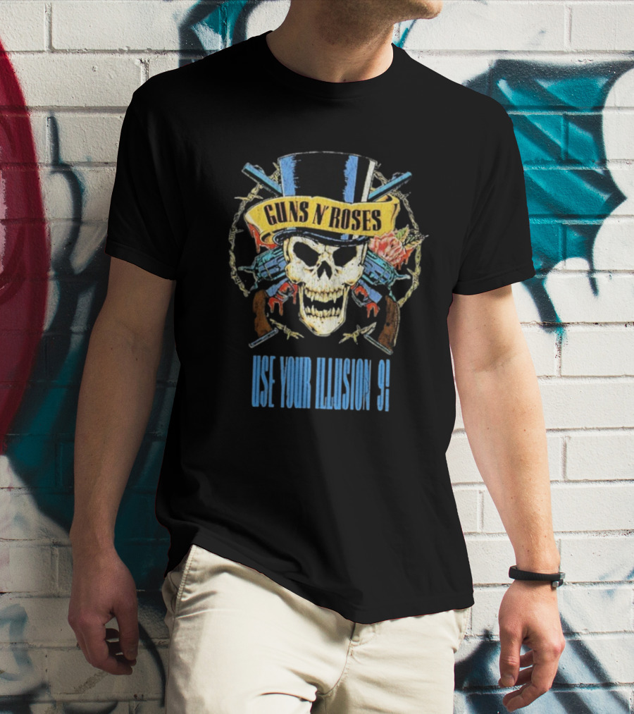Guns N’ Roses Skull Top Hat Crossed Guns Use Your Illusion 91 T-Shirt