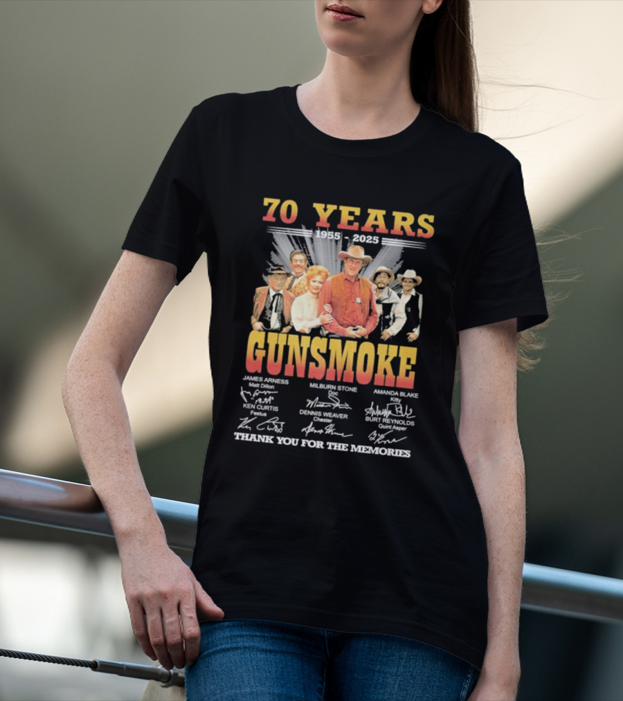 70 Years Gunsmoke 1955 2025 Thank You For The Memories James Arness Milburn Stone Amanda Blake Signatures T-Shirt