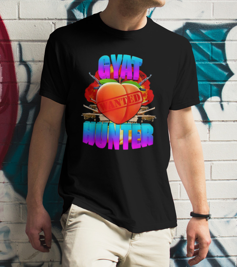 Gyat Hunter Wanted Peach Explosive Guns T-Shirt