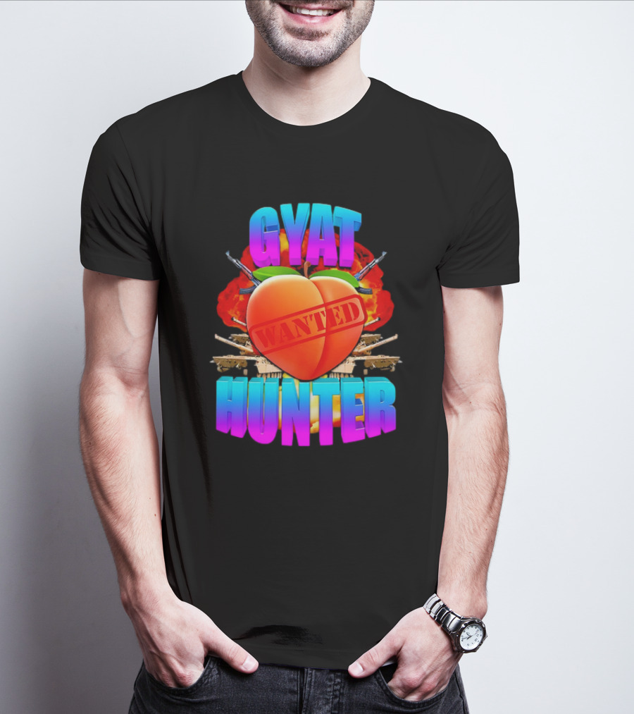 Gyat Hunter Wanted Peach Explosive Guns T-Shirt