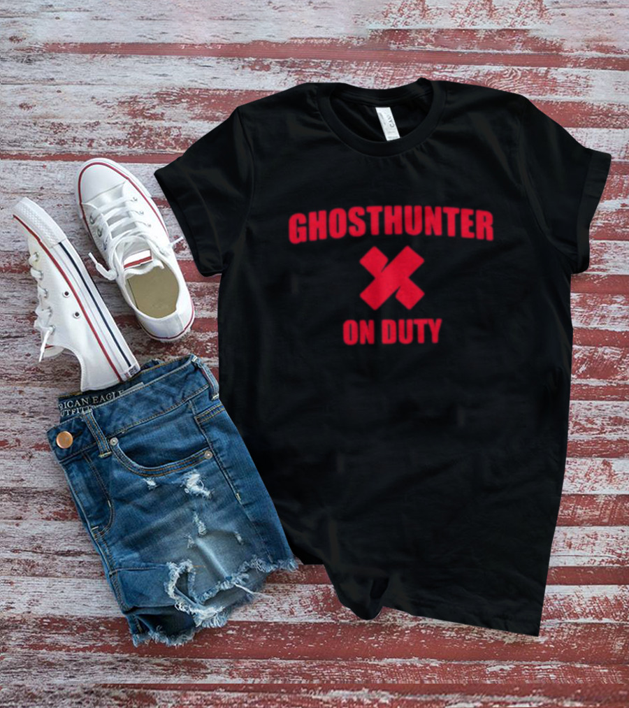 Ghosthunter On Duty Red Bold Font X Symbol T-Shirt