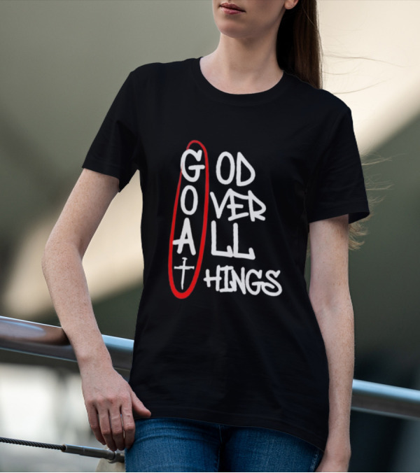 GOAT God Over All Things Sword Cross Graphic Red Oval T-Shirt