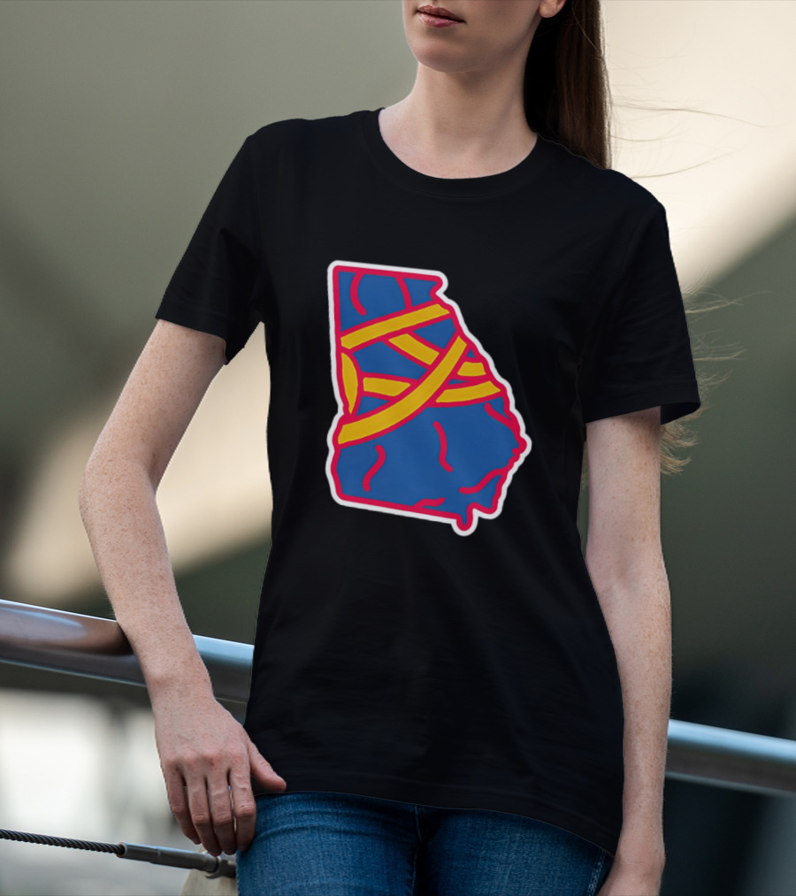 Friday Red State Stripe Atlanta Baseball Georgia Map T-Shirt