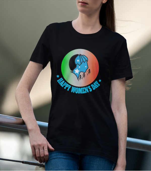 Happy Women's Day Tricolor Silhouette And Stars T-Shirt