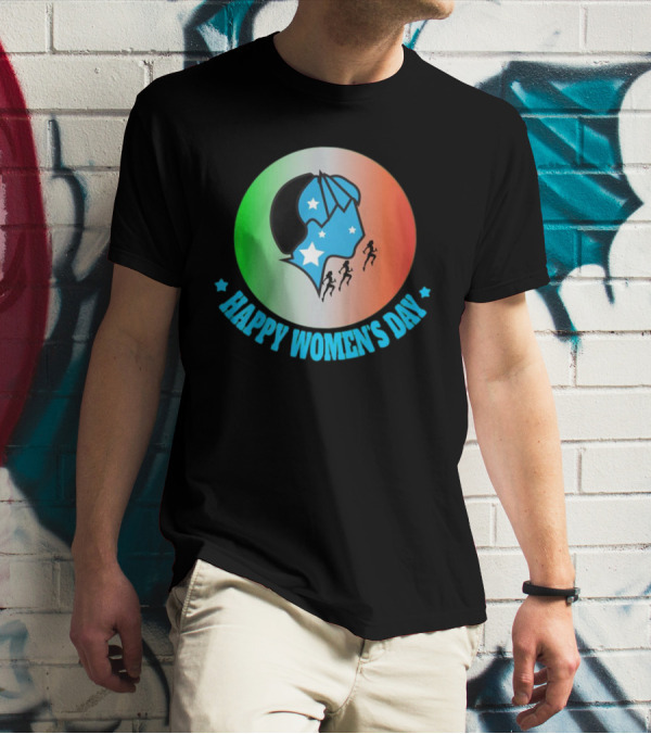 Happy Women's Day Tricolor Silhouette And Stars T-Shirt