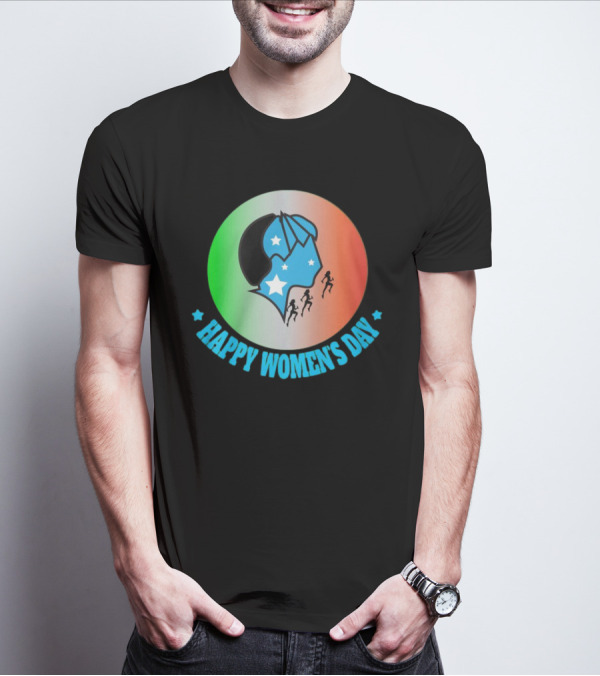 Happy Women's Day Tricolor Silhouette And Stars T-Shirt