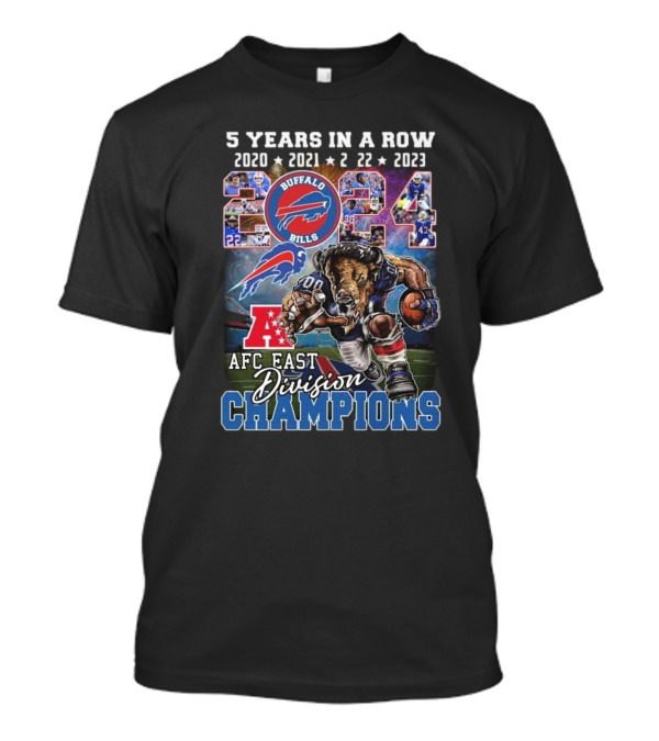Buffalo Bills 5 Years In A Row 2024 AFC East Division Champions 2020 2021 2022 2023 T-Shirt