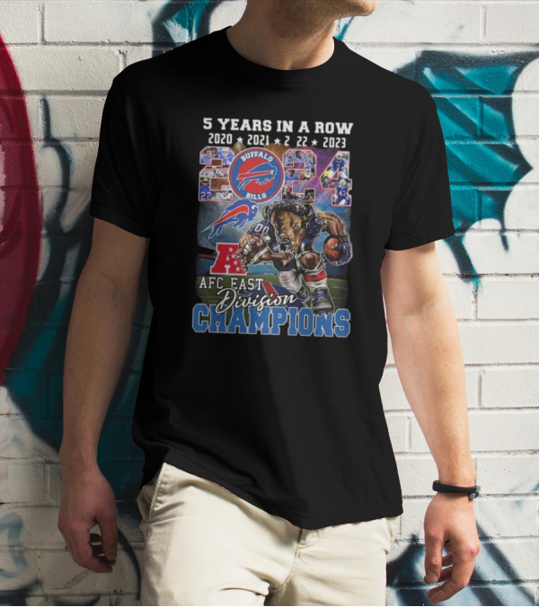Buffalo Bills 5 Years In A Row 2024 AFC East Division Champions 2020 2021 2022 2023 T-Shirt