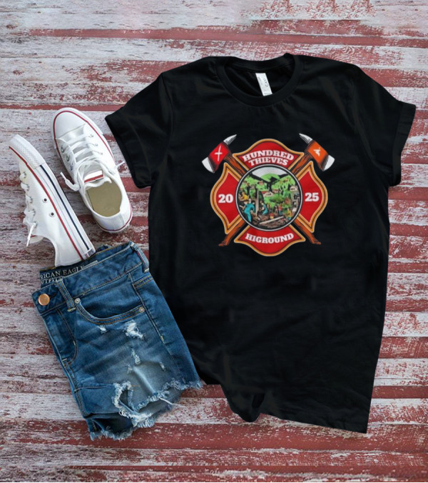 Hundred Thieves Higround 2025 Badge With Axes And Mountain Scene T-Shirt