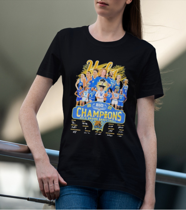 UCLA Bruins 2025 Big Ten Women's Basketball Champions Signatures T-Shirt