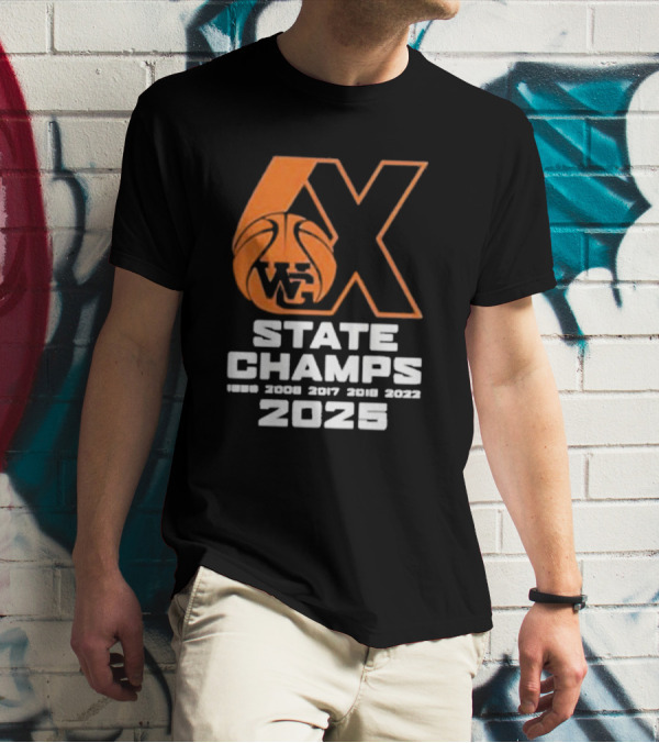 6X WG State Champs 2025 With Basketball Graphic T-Shirt