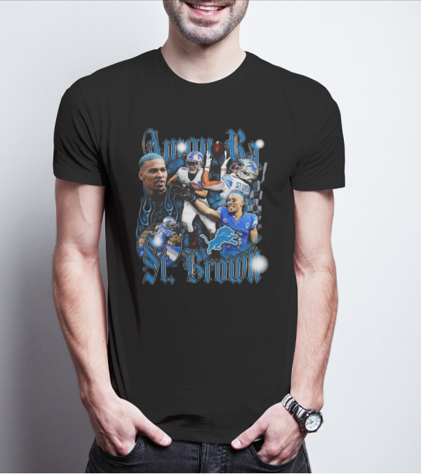 Amon Ra St. Brown Detroit Lions NFL Football Player Dynamic Collage T-Shirt