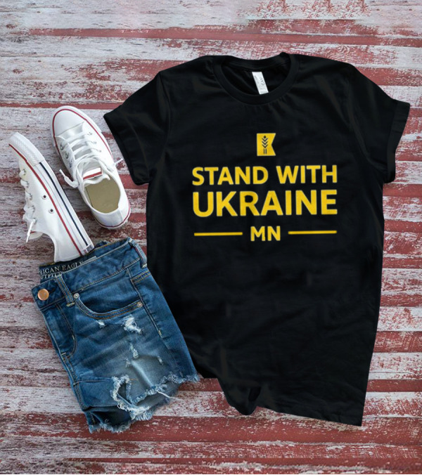 Stand With Ukraine MN Yellow Graphic With State Outline Mark T-Shirt