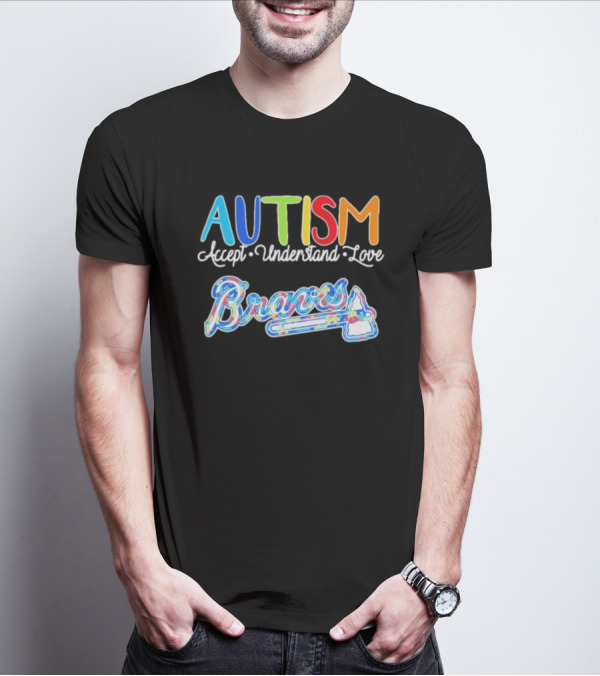 Autism Accept Understand Love Braves Multicolor Text And Baseball Bat Icon T-Shirt