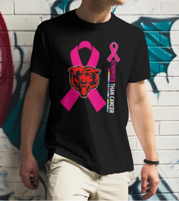 Chicago Bears Pink Ribbon Stronger Than Cancer Awareness T-Shirt
