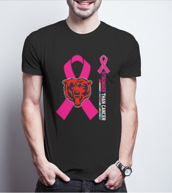 Chicago Bears Pink Ribbon Stronger Than Cancer Awareness T-Shirt