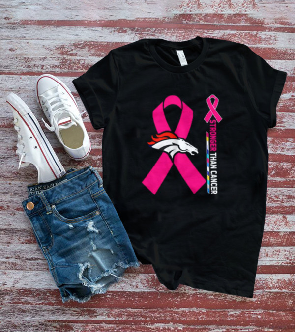 Denver Broncos Pink Ribbon Stronger Than Cancer Awareness T-Shirt