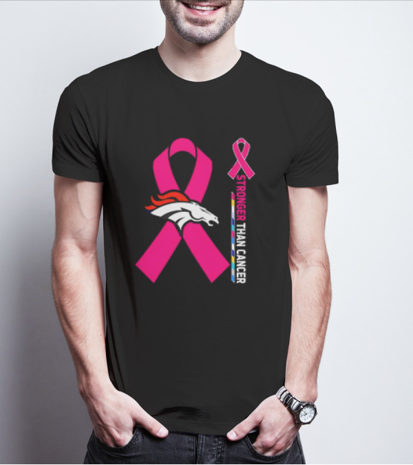 Denver Broncos Pink Ribbon Stronger Than Cancer Awareness T-Shirt