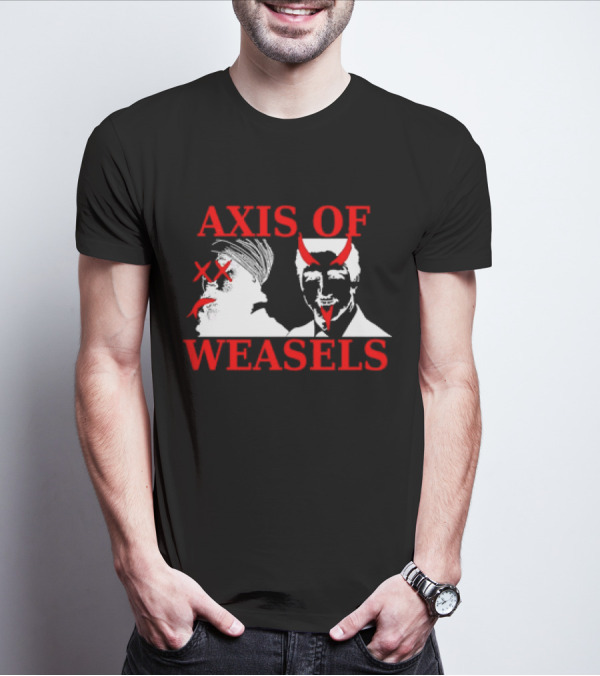 Axis Of Weasels Political Satire Parody With Two Men And Devil Horns T-Shirt
