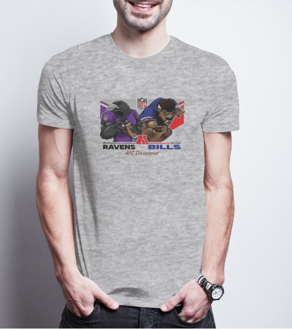 Baltimore Ravens Vs Buffalo Bills NFL AFC Divisional Mascot Clash T-Shirt