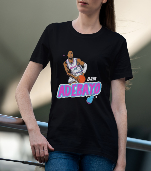 Bam Adebayo Miami Heat Retro Style Caricature With Basketball T-Shirt
