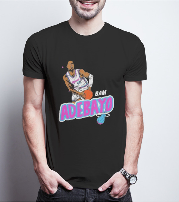 Bam Adebayo Miami Heat Retro Style Caricature With Basketball T-Shirt