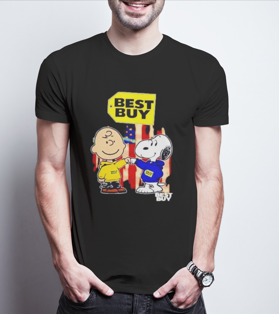 Best Buy Charlie Brown Snoopy Yellow Blue S Fist Bump T-Shirt