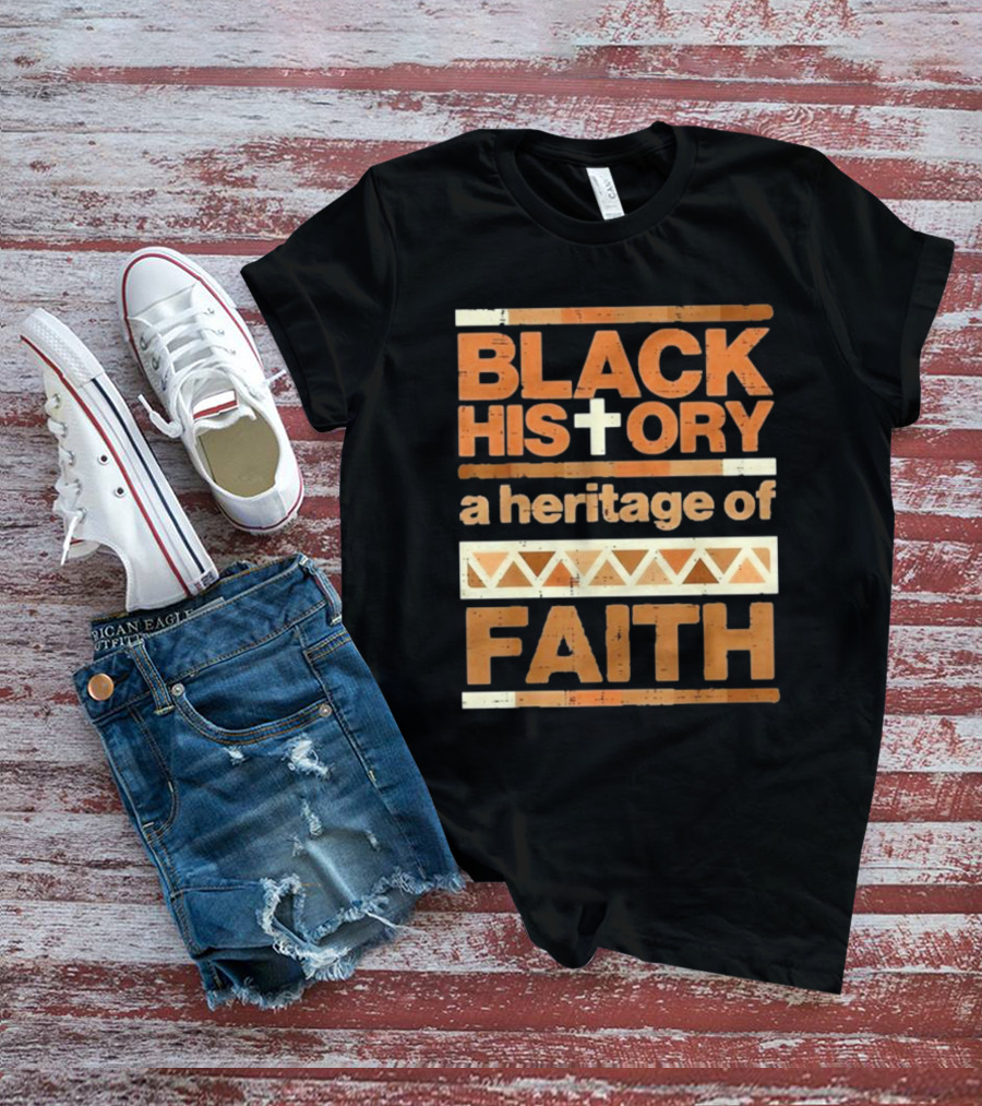 Black History Cross Heritage Of Faith African Pattern T-Shirt