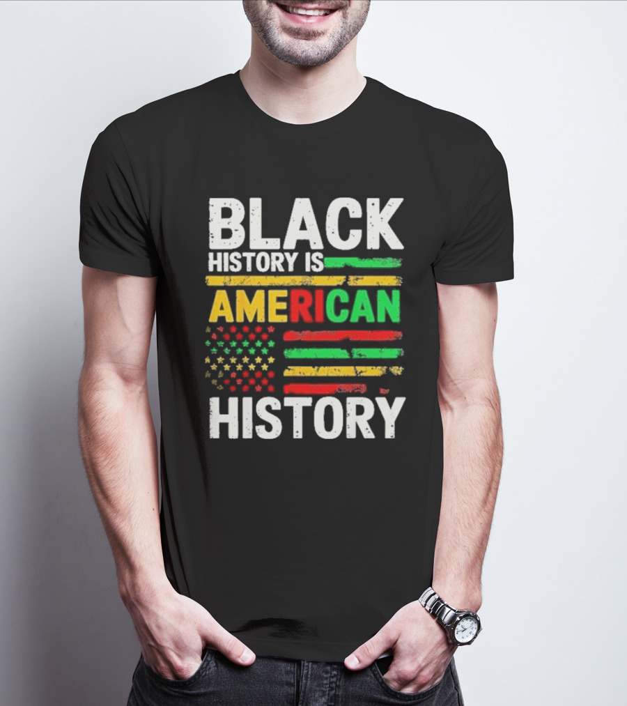Black History Is American History Vintage Flag Design T-Shirt