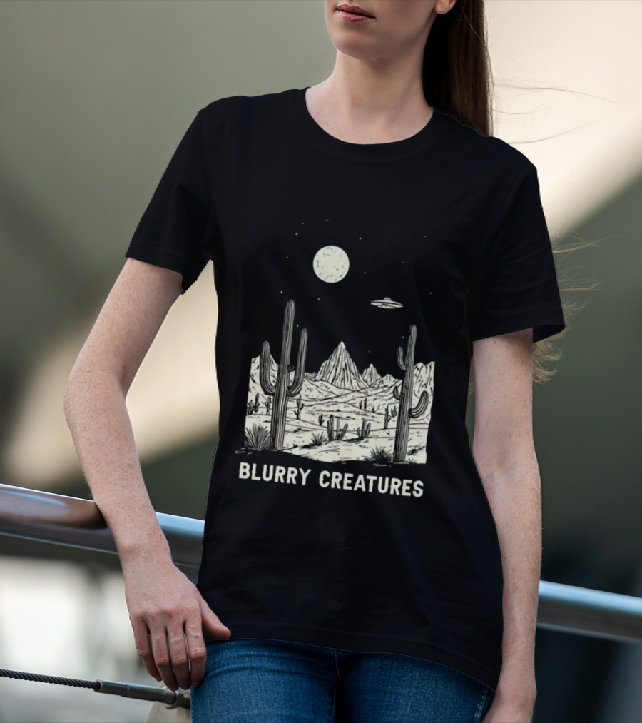 Blurry Creatures Desert Nights UFO Cactus Moon T-Shirt