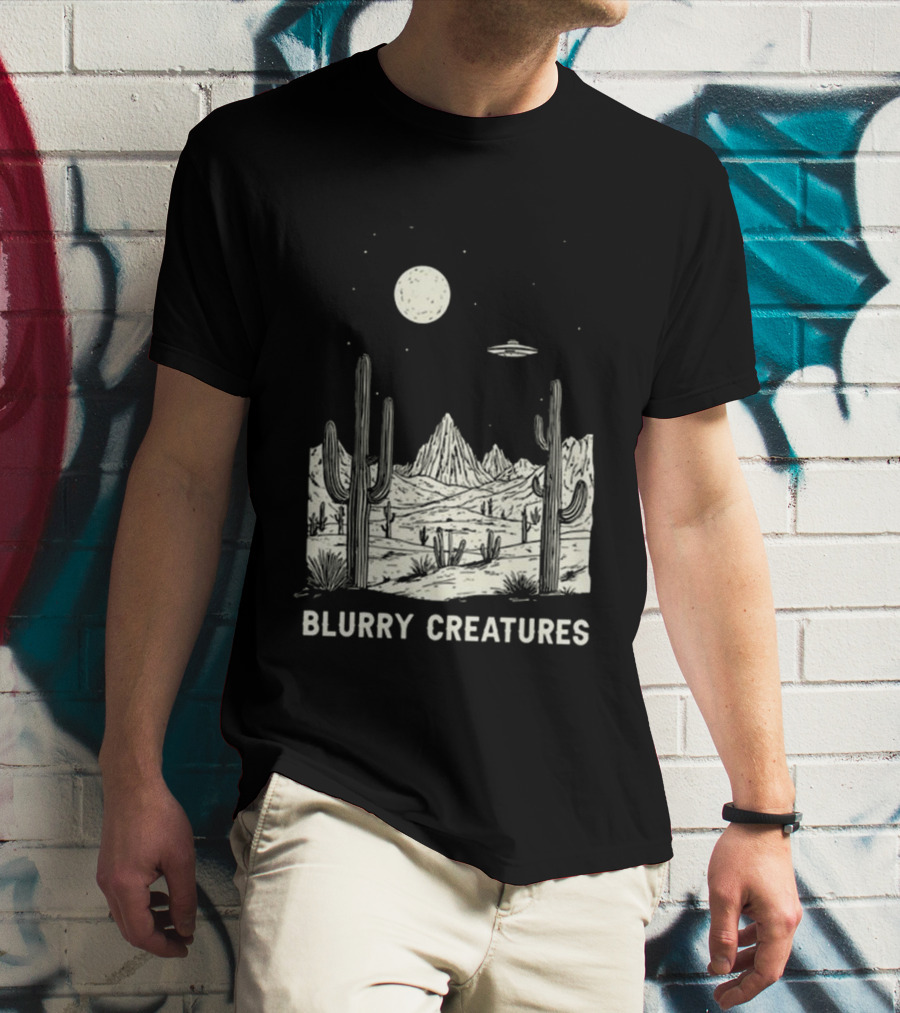 Blurry Creatures Desert Nights UFO Cactus Moon T-Shirt