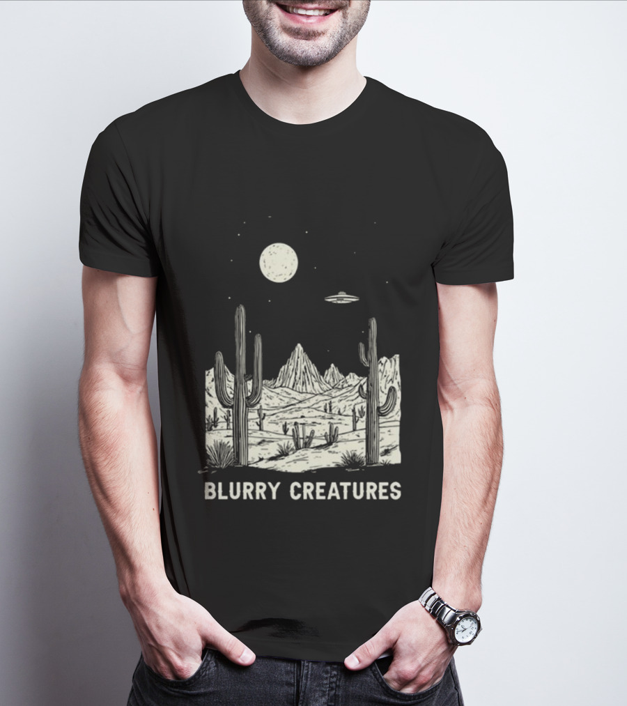 Blurry Creatures Desert Nights UFO Cactus Moon T-Shirt