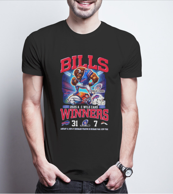 Buffalo Bills 2025 AFC Wild Card Winner Beat Denver Broncos 31-7 Mascot T-Shirt