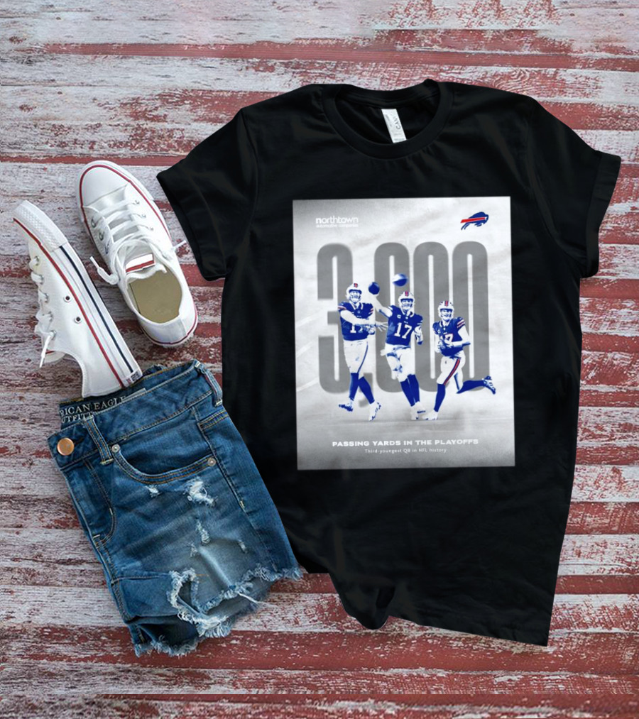 Buffalo Bills 3000 Passing Yards In The Playoffs Third-Youngest QB In NFL History T-Shirt