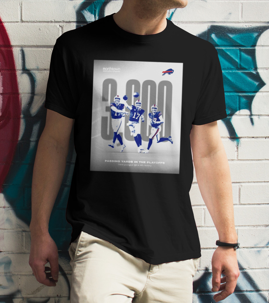 Buffalo Bills 3000 Passing Yards In The Playoffs Third-Youngest QB In NFL History T-Shirt