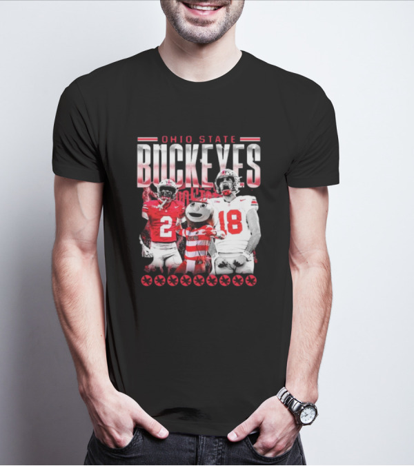 Caleb Downs X Will Howard Ohio State Buckeyes Mascot Graphic T-Shirt