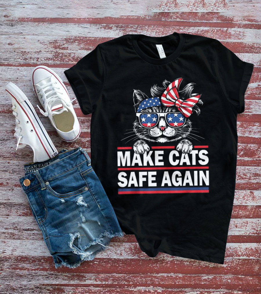 Cats Safe Again Funny Cat Lover USA Flag T-Shirt