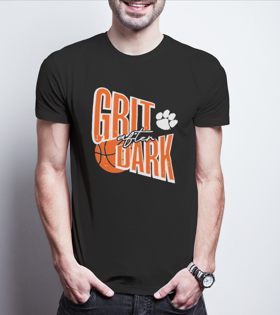 Clemson Tigers Grit After Dark Basketball With Paw Icon T-Shirt