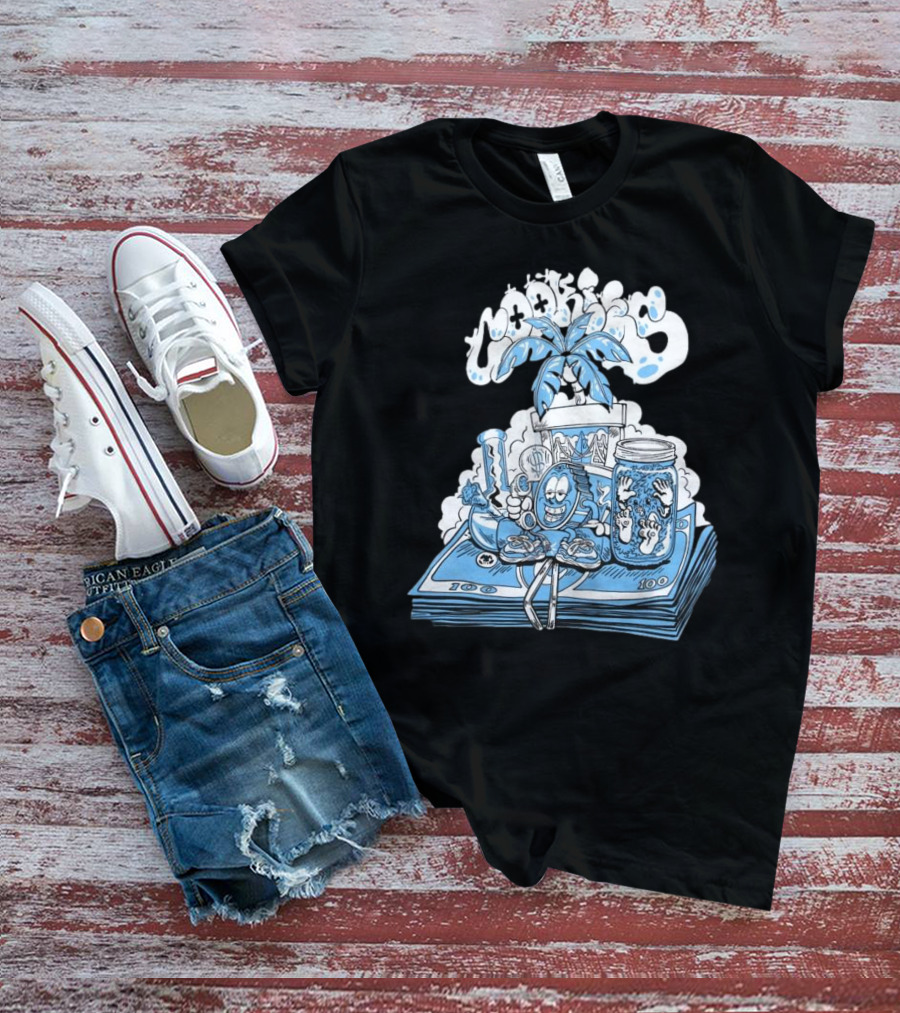 Cookiessf Laid Back Smoking Character With Money And Marijuana Elements T-Shirt