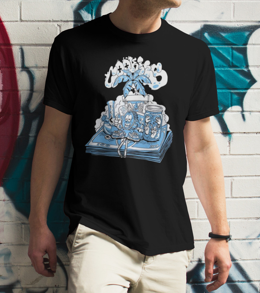 Cookiessf Laid Back Smoking Character With Money And Marijuana Elements T-Shirt