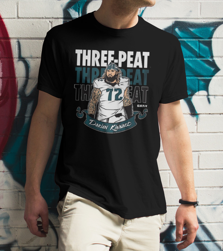 Darian Kinnard Three-Peat Philadelphia Eagles NFL Football T-Shirt