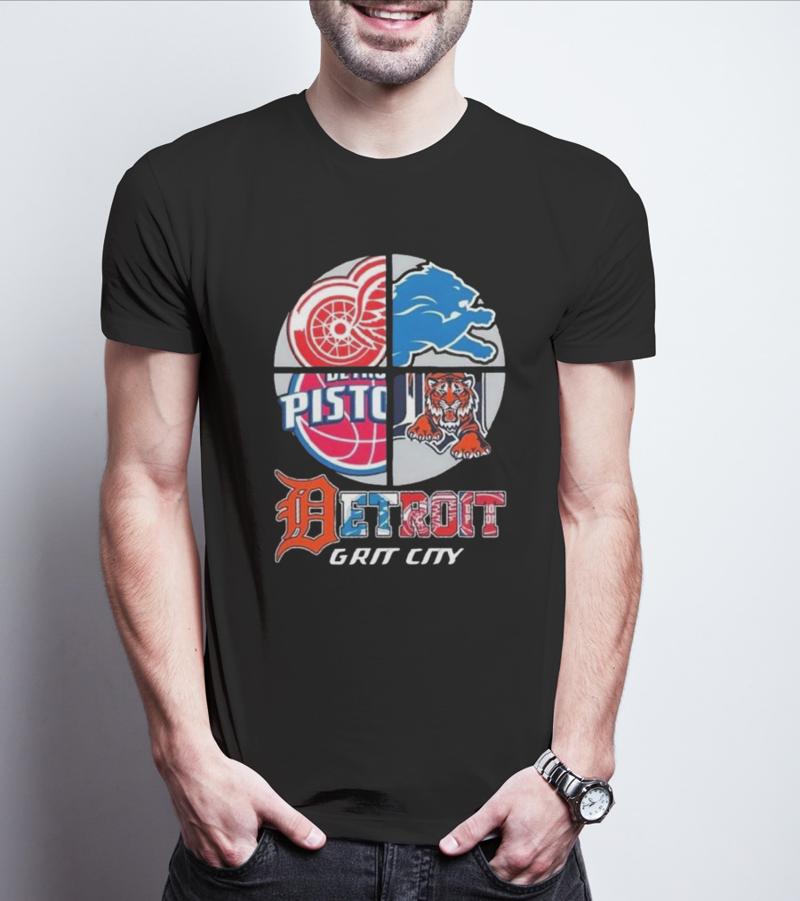 Detroit Grit City Red Wings Lions Tigers And Pistons Logo 2025 T-Shirt