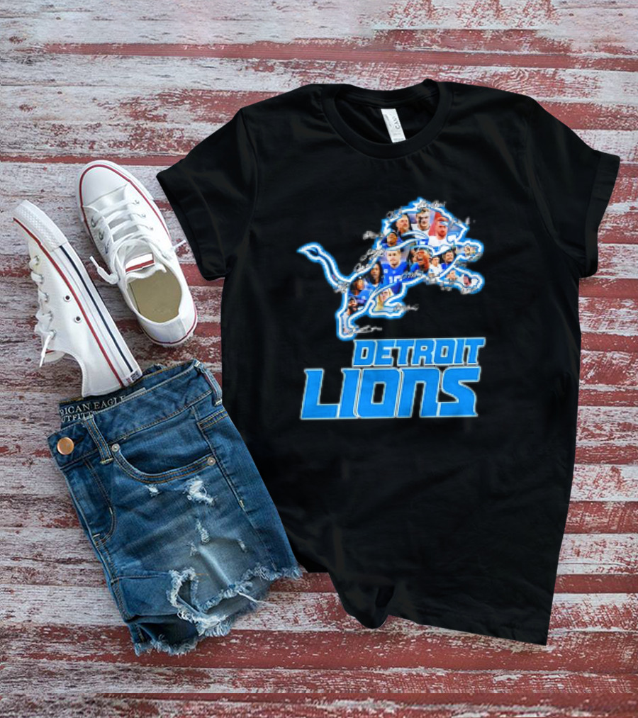 Detroit Lions Photos Coach Dan Campbell And Players Signatures T-Shirt