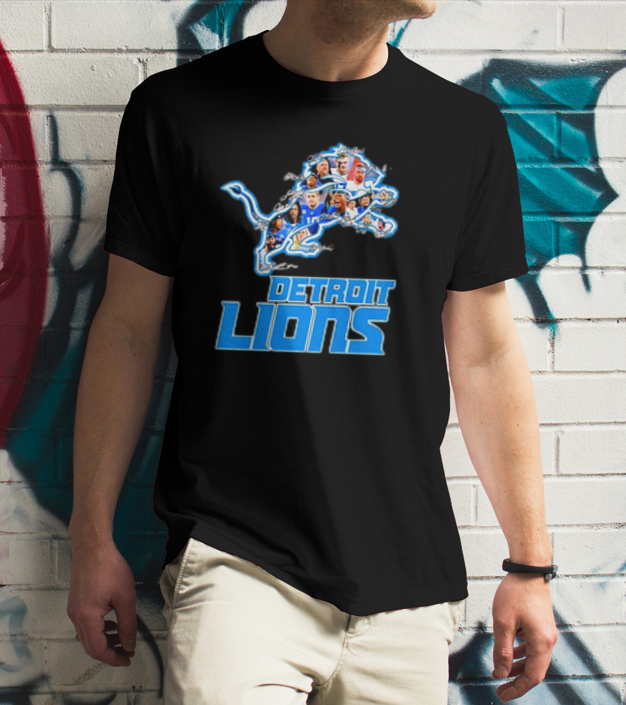 Detroit Lions Photos Coach Dan Campbell And Players Signatures T-Shirt