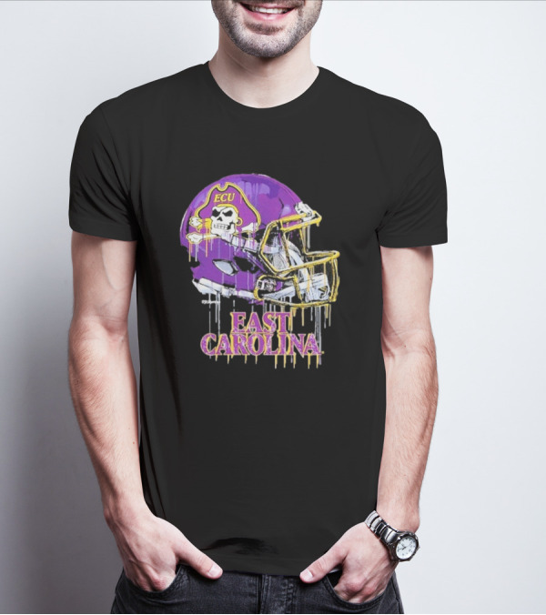 ECU Pirates Dripping Football Helmet T-Shirt