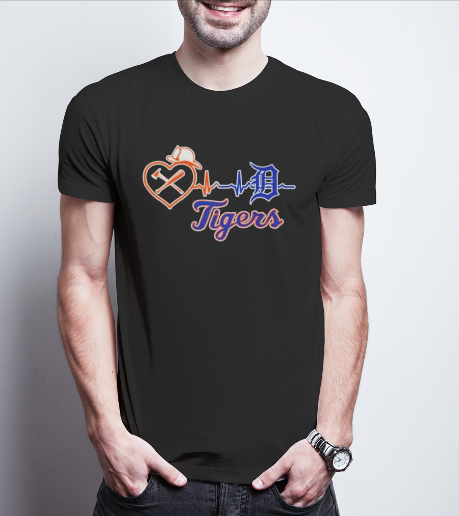 Firefighter Detroit Tigers Heartbeat T-Shirt